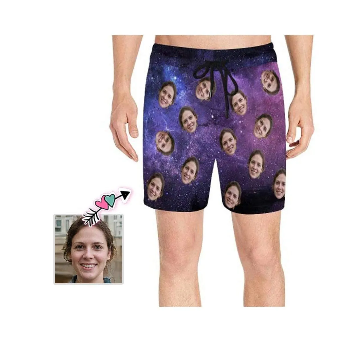 Design Swimming Trunks with Custom Face Starry Sky Men's Quick Dry Swim Shorts with Girlfriend's Pictures