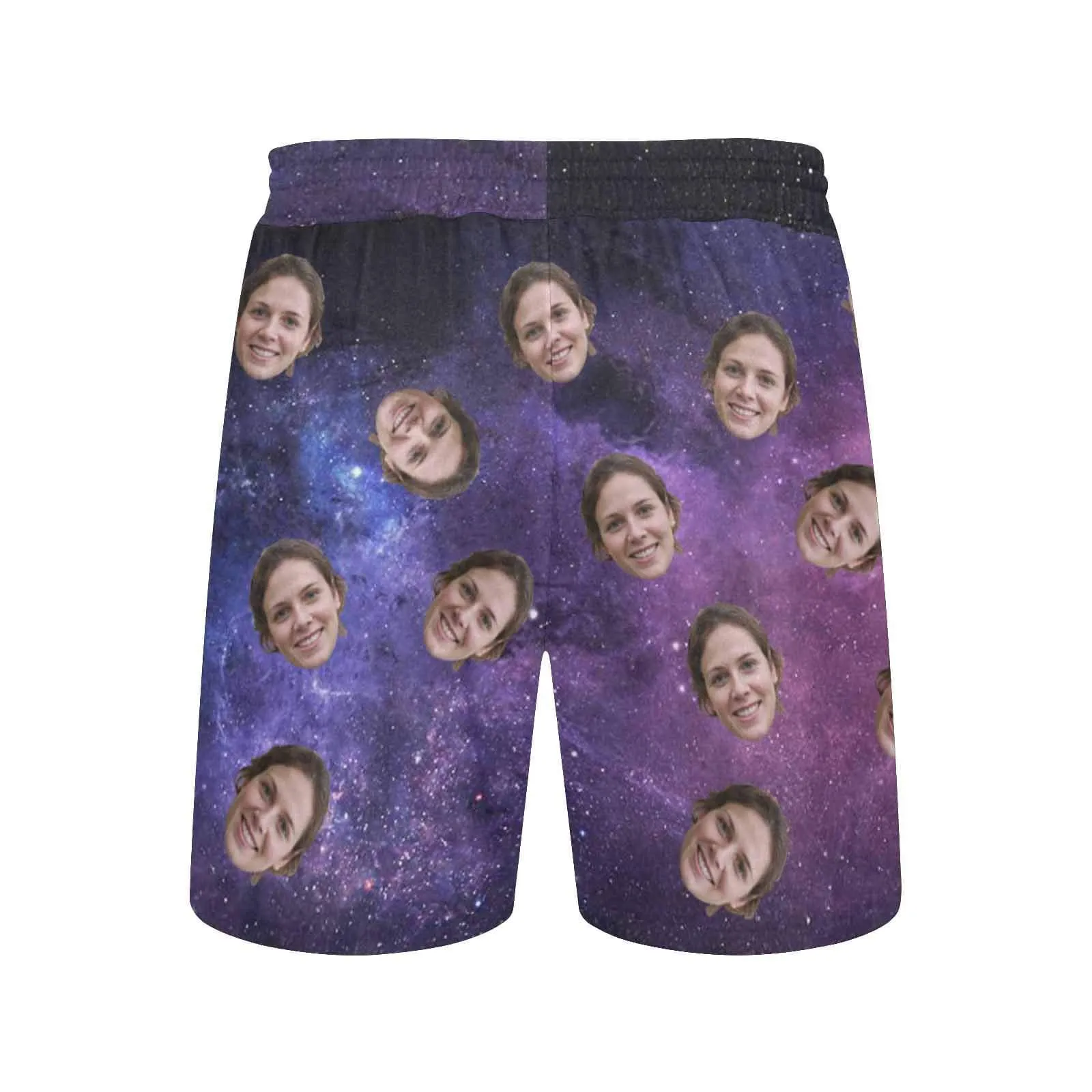 Design Swimming Trunks with Custom Face Starry Sky Men's Quick Dry Swim Shorts with Girlfriend's Pictures