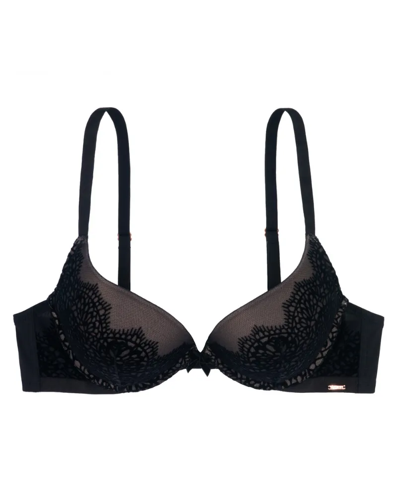 Dorina Black Velvet Push Up Plunge Underwire Bra