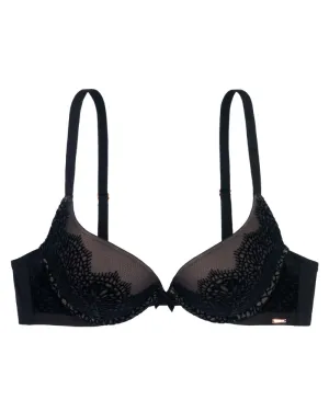Dorina Black Velvet Push Up Plunge Underwire Bra