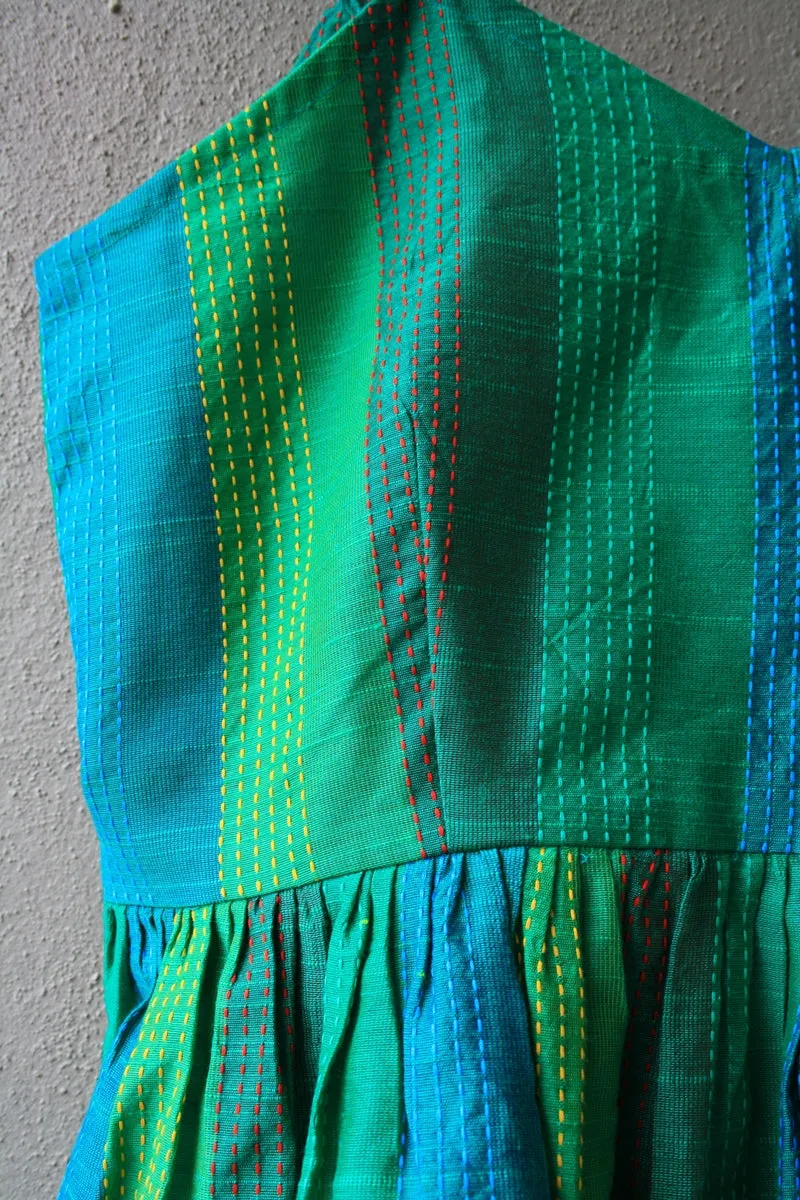 Emerald Green Kantha Work Peplum Top