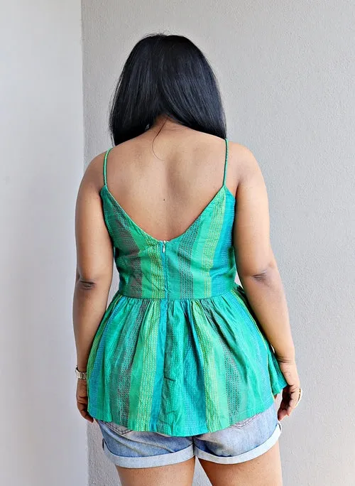 Emerald Green Kantha Work Peplum Top