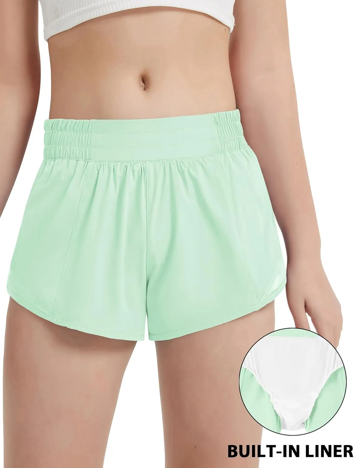 EXARUS Girls 2.5"/4" Athletic Shorts Running Workout Track with Liner Zip Pocket Lightweight Gym Sports for Kids 6-12Y