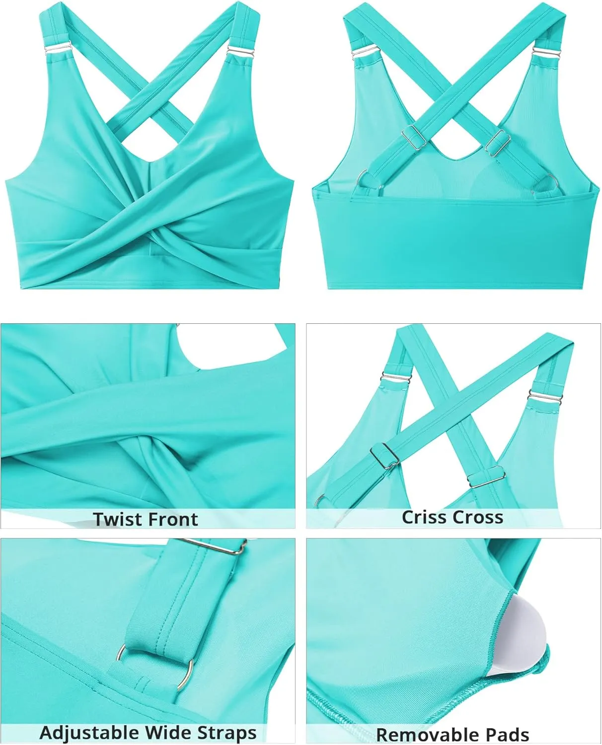 GRAPENT Bikini Tops for Women Twist Front Ruched Bathing Suit Adjustable Crisscross Back Cropped Tankini Swim Top Only