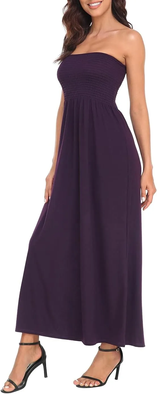 HDE Women's Strapless Maxi Dress Plus Size Tube Top Long Skirt Sundress Cover Up