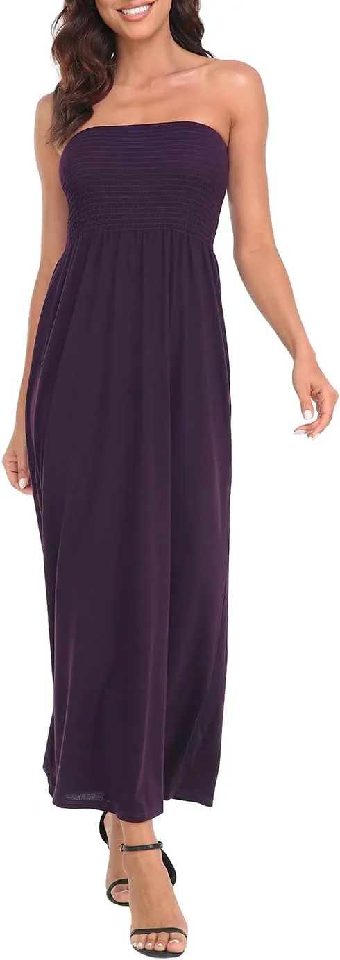 HDE Women's Strapless Maxi Dress Plus Size Tube Top Long Skirt Sundress Cover Up