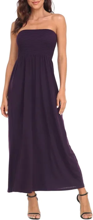 HDE Women's Strapless Maxi Dress Plus Size Tube Top Long Skirt Sundress Cover Up