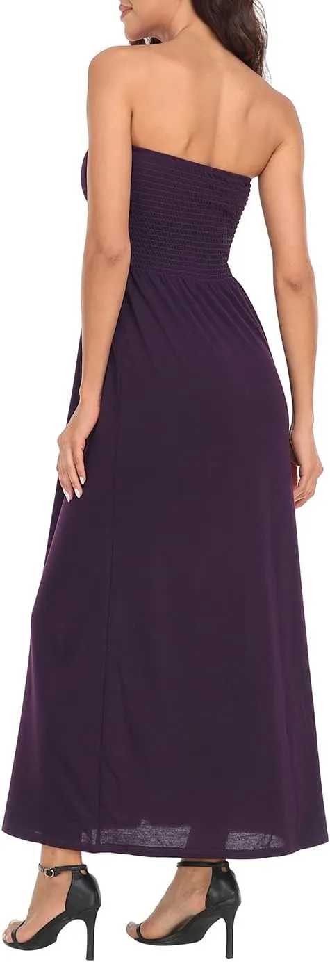 HDE Women's Strapless Maxi Dress Plus Size Tube Top Long Skirt Sundress Cover Up