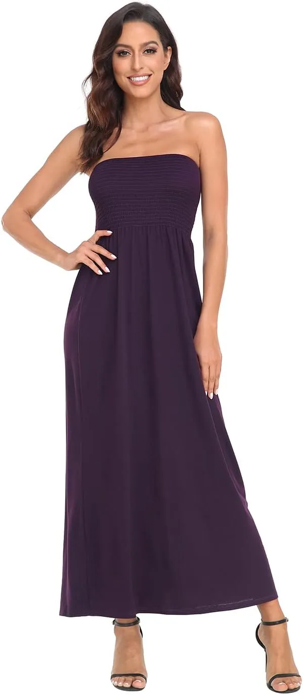 HDE Women's Strapless Maxi Dress Plus Size Tube Top Long Skirt Sundress Cover Up