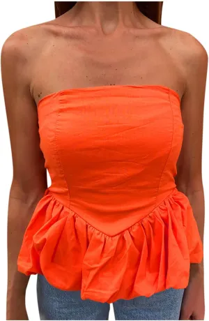 HGps8w Womens Chic Bubble Hem Tube Tops Strapless Off Shoulder Peplum Shirts Sleeveless Going Out Bandeau Tops