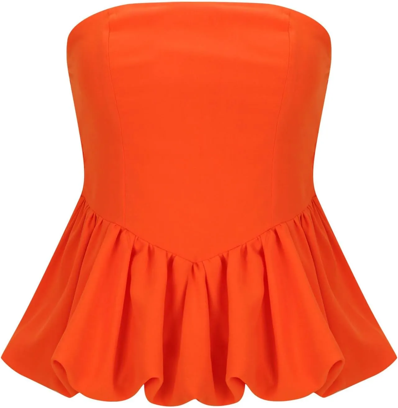HGps8w Womens Chic Bubble Hem Tube Tops Strapless Off Shoulder Peplum Shirts Sleeveless Going Out Bandeau Tops