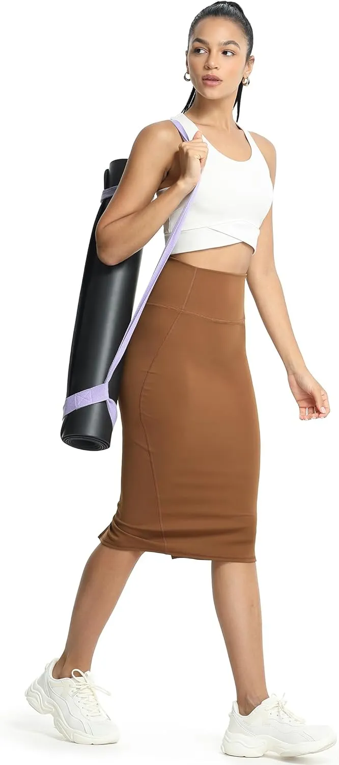 icyzone Women's Midi High Waist Pencil Skirts with Back Slit, Stretchy Casual Work Bodycon Skirts for Women