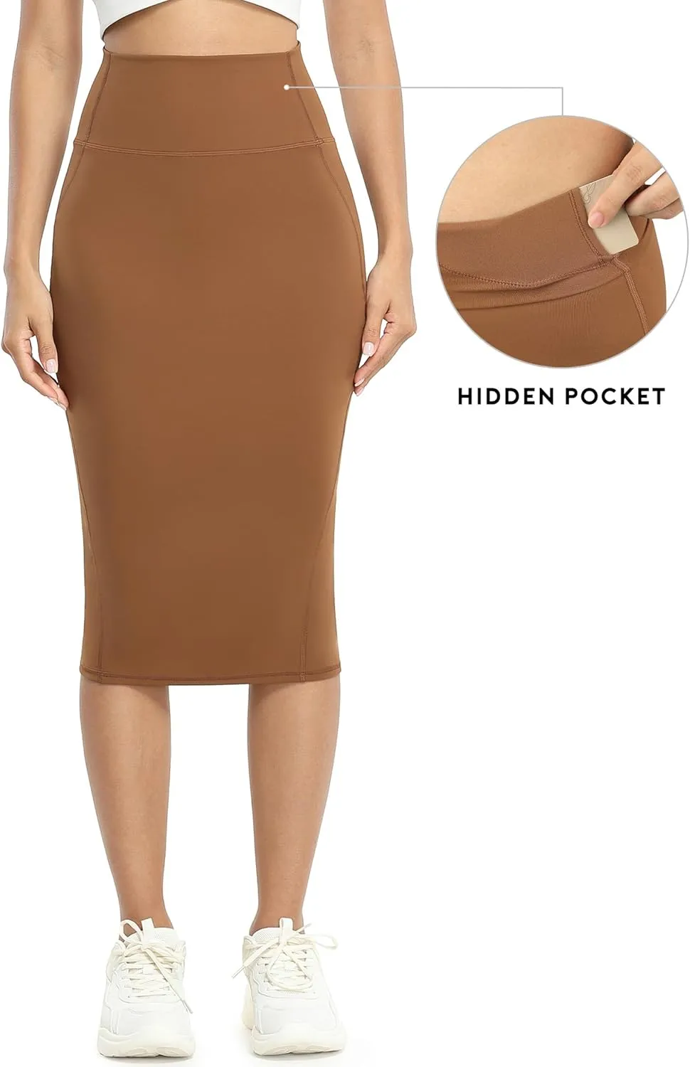 icyzone Women's Midi High Waist Pencil Skirts with Back Slit, Stretchy Casual Work Bodycon Skirts for Women