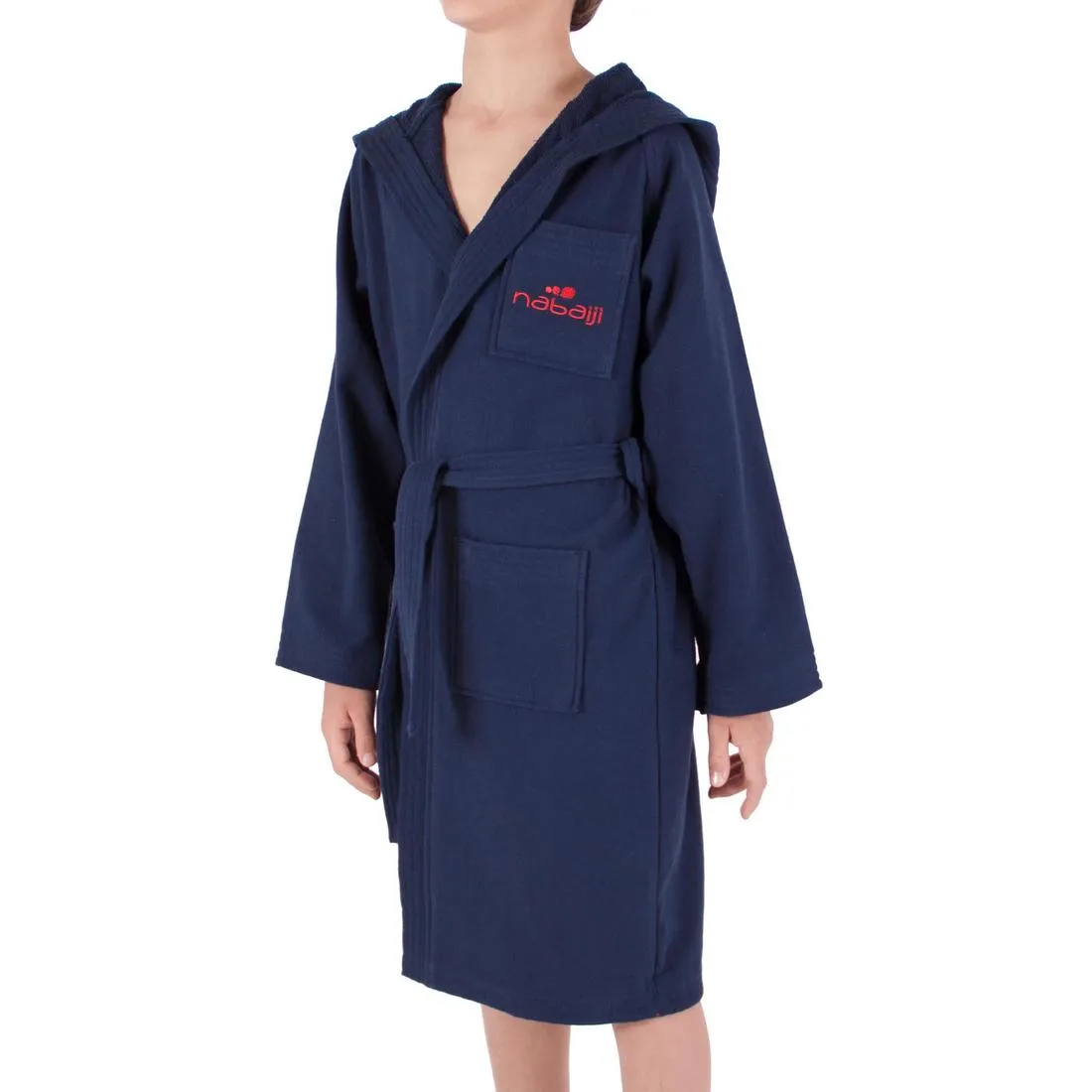 Junior lightweight cotton bathrobe with hood and belt - Dark Blue