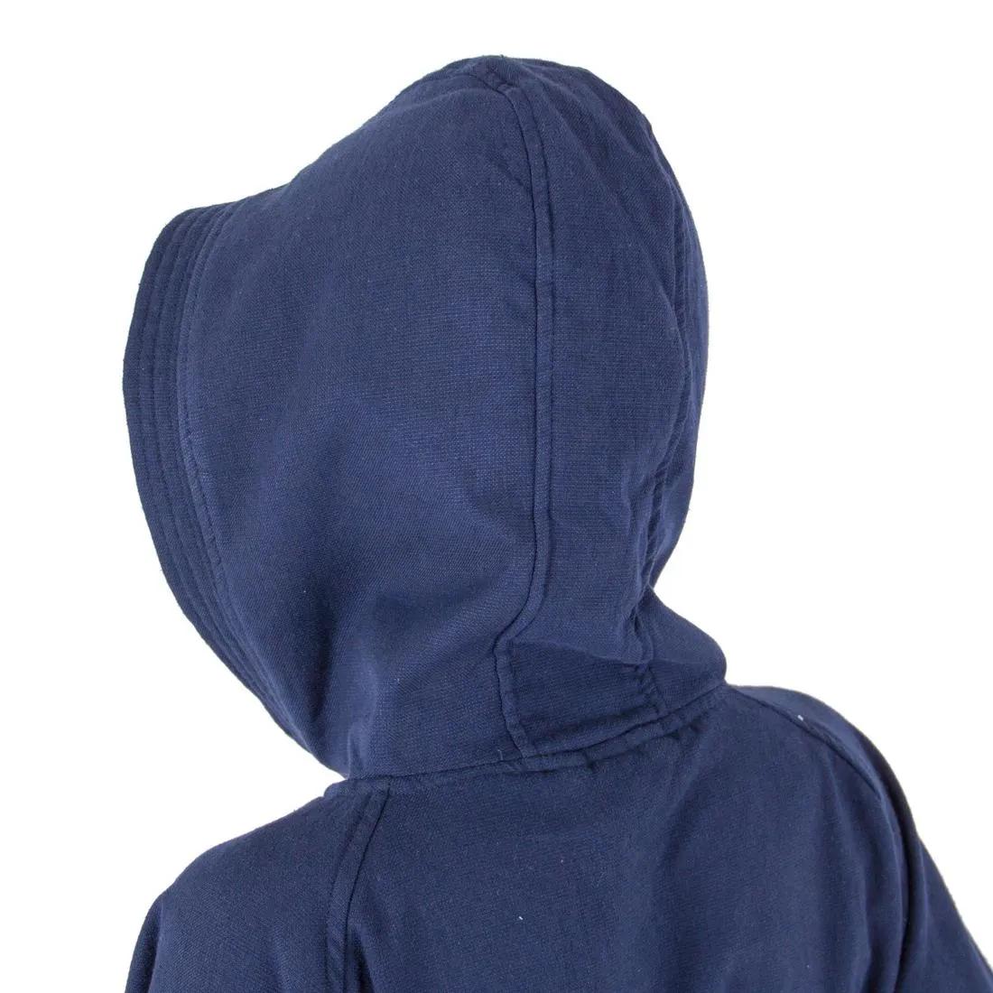 Junior lightweight cotton bathrobe with hood and belt - Dark Blue