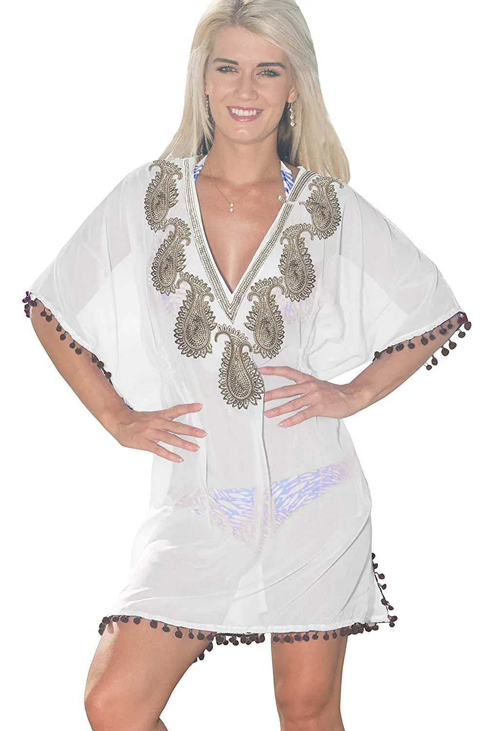 LA LEELA Bikini Swim Beach wear Swimsuit Coverup Women Kimono Dress Embroidery
