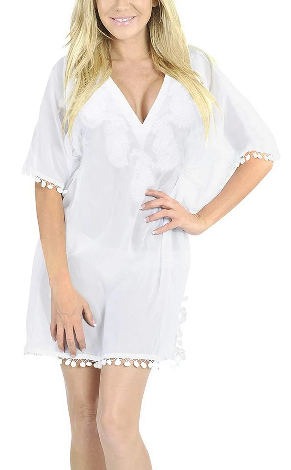 LA LEELA Bikini Swim Beach wear Swimsuit Coverup Women Kimono Dress Embroidery