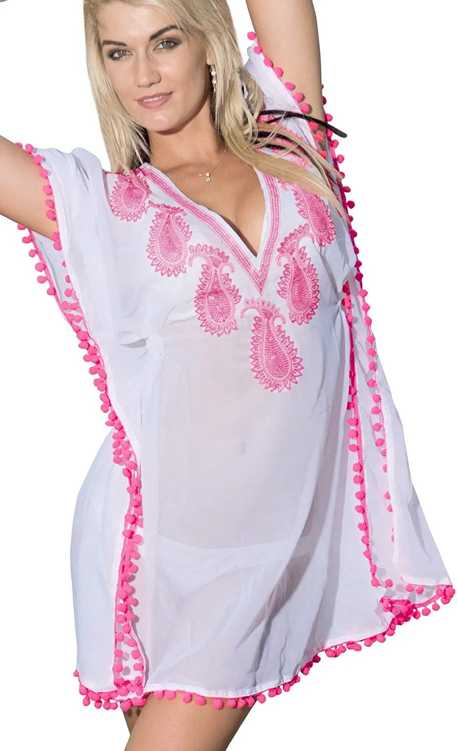 LA LEELA Bikini Swim Beach wear Swimsuit Coverup Women Kimono Dress Embroidery
