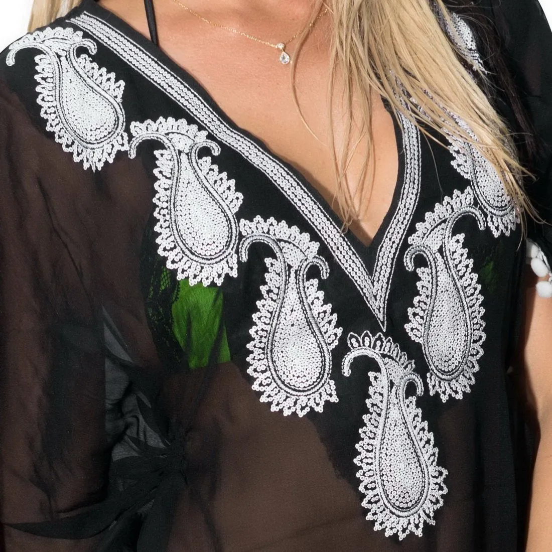 LA LEELA Bikini Swim Beach wear Swimsuit Coverup Women Kimono Dress Embroidery