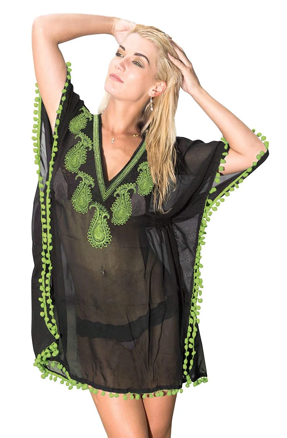 LA LEELA Bikini Swim Beach wear Swimsuit Coverup Women Kimono Dress Embroidery