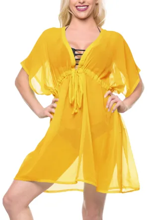 LA LEELA Bikni Swimwear Chiffon Solid Cover Up Blouse Women OSFM 14-24 [L-3X] Yellow_856