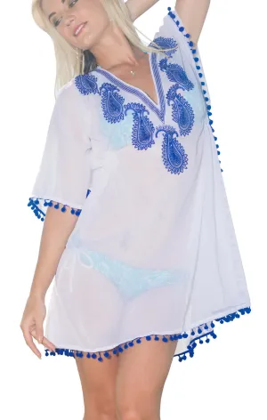 LA LEELA Women's Beach Cover up Blouse TOP White_G332 OSFM 10-16 [M-XL]