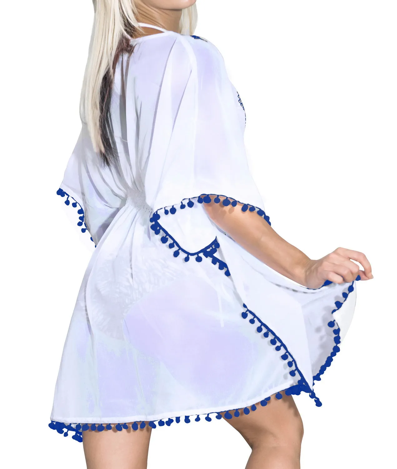 LA LEELA Women's Beach Cover up Blouse TOP White_G332 OSFM 10-16 [M-XL]
