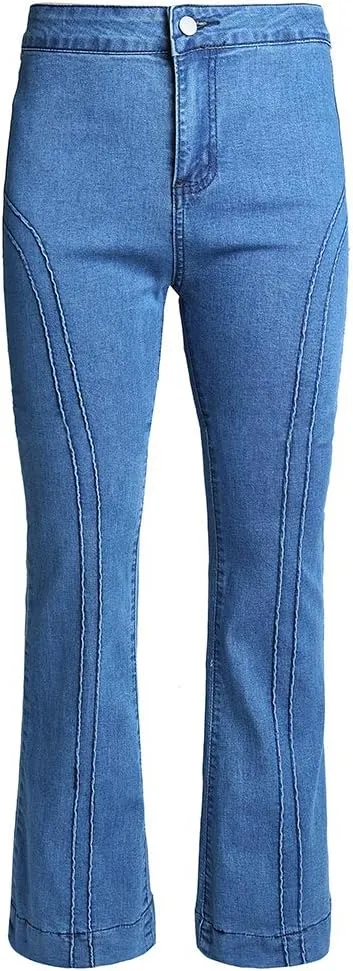 LONGBIDA Women's Bell Bottom High Waisted Pull On Skinny Straight Fit Flare Denim Jeans