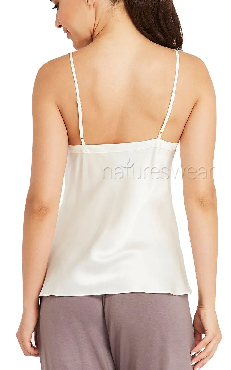 Lotus 100% Silk Camisole with Round Neck in Ivory Kelly