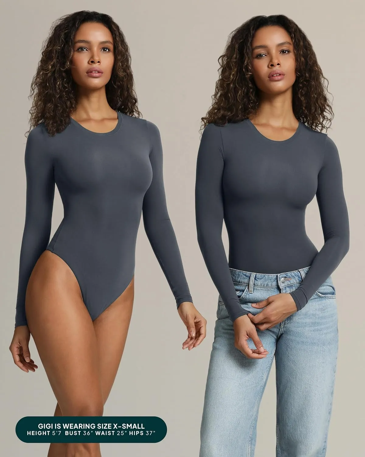 PAVOI ACTIVE Buttery Soft Long Sleeve Body Suits for Women - Double Lined Thong Bodysuits Tops Crew Neck Compression Bodysuit