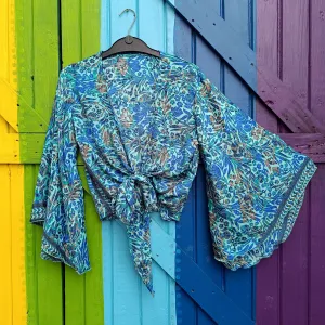 Poly Silk Boho Bell Sleeved Wrap Around Top One Size