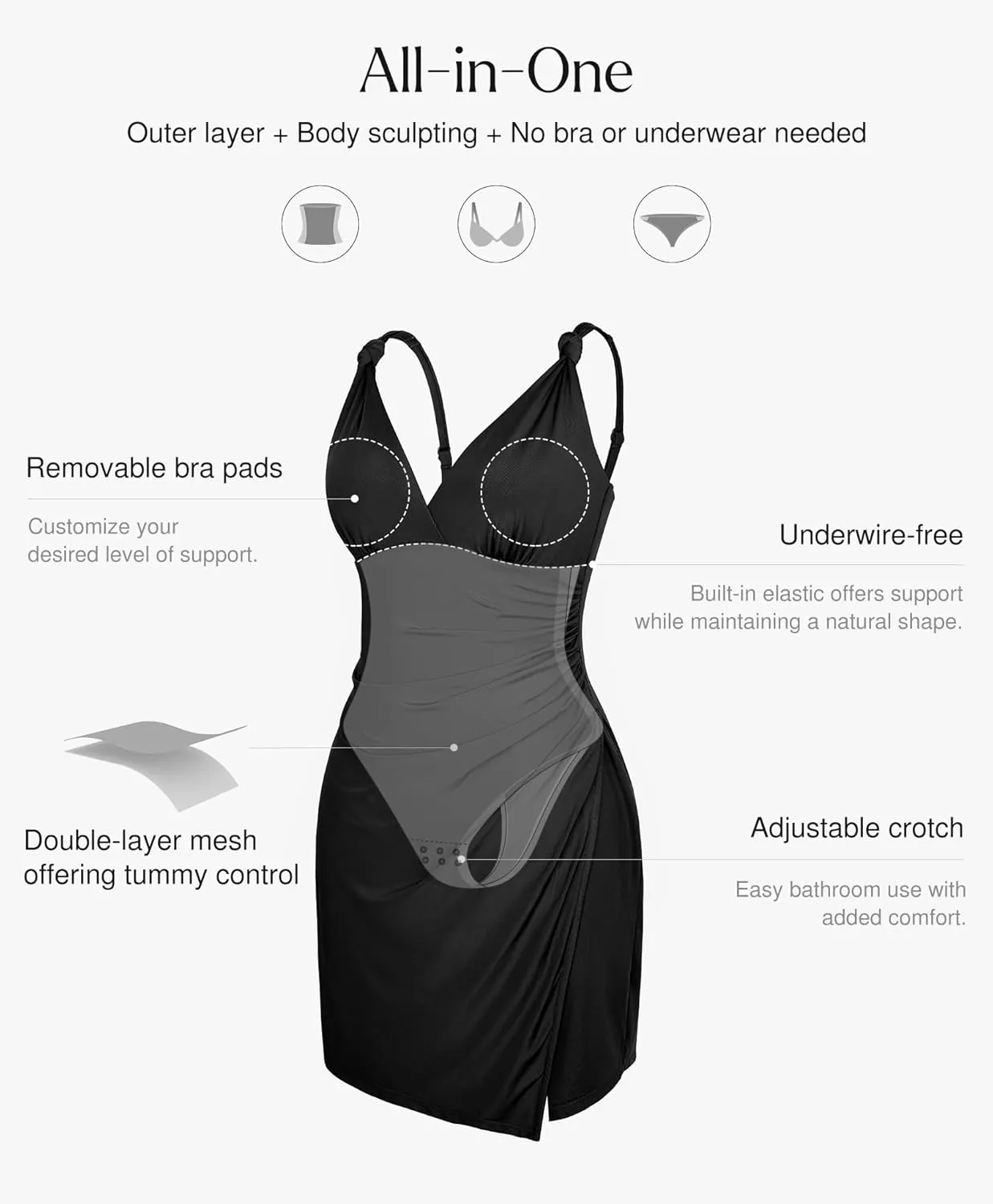 Popilush Mini Dress for Women V Neck Beach Vacation Clothes Summer Party Side Slit Cocktail Dress With Built in Shapewear