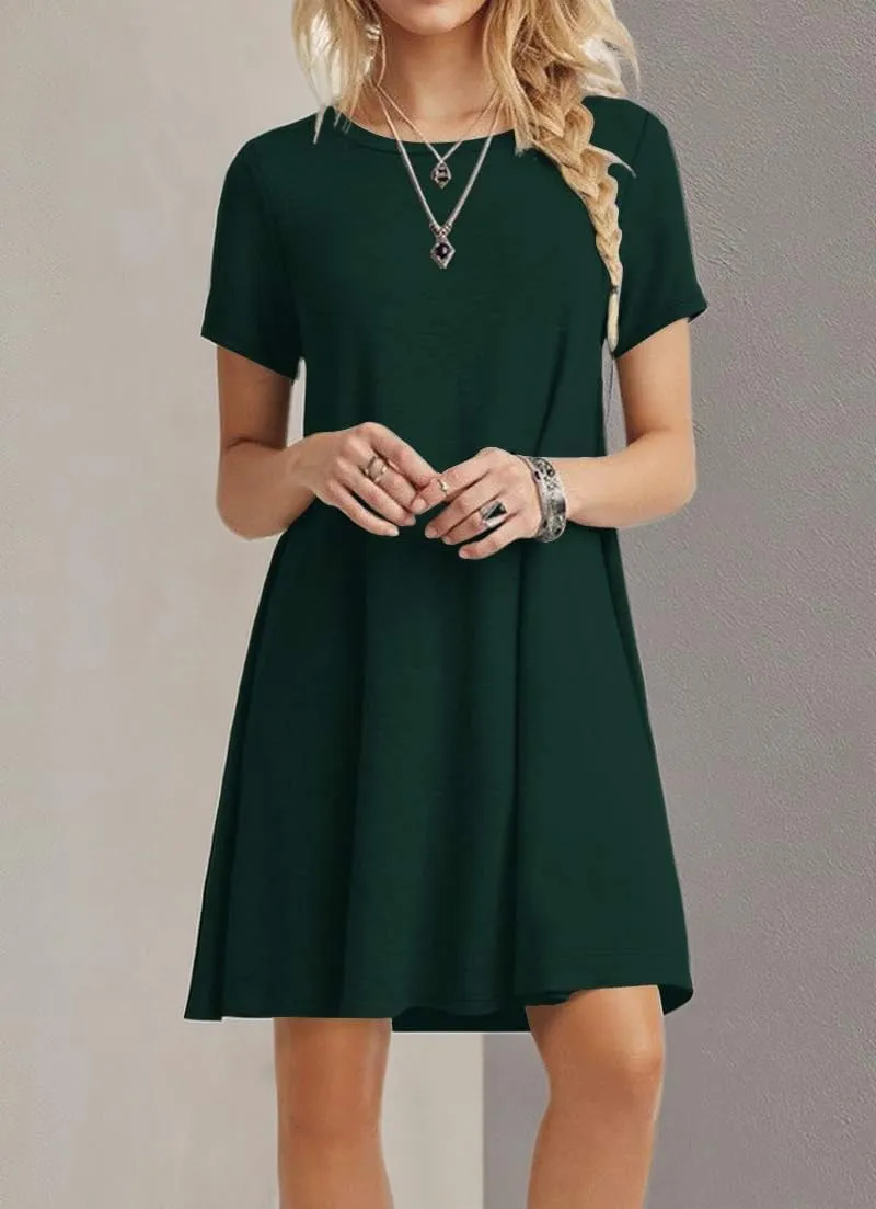POPYOUNG 2025 Women's Summer Casual T-Shirt Dresses Crew Neck Beach Cover Up Sun Dress