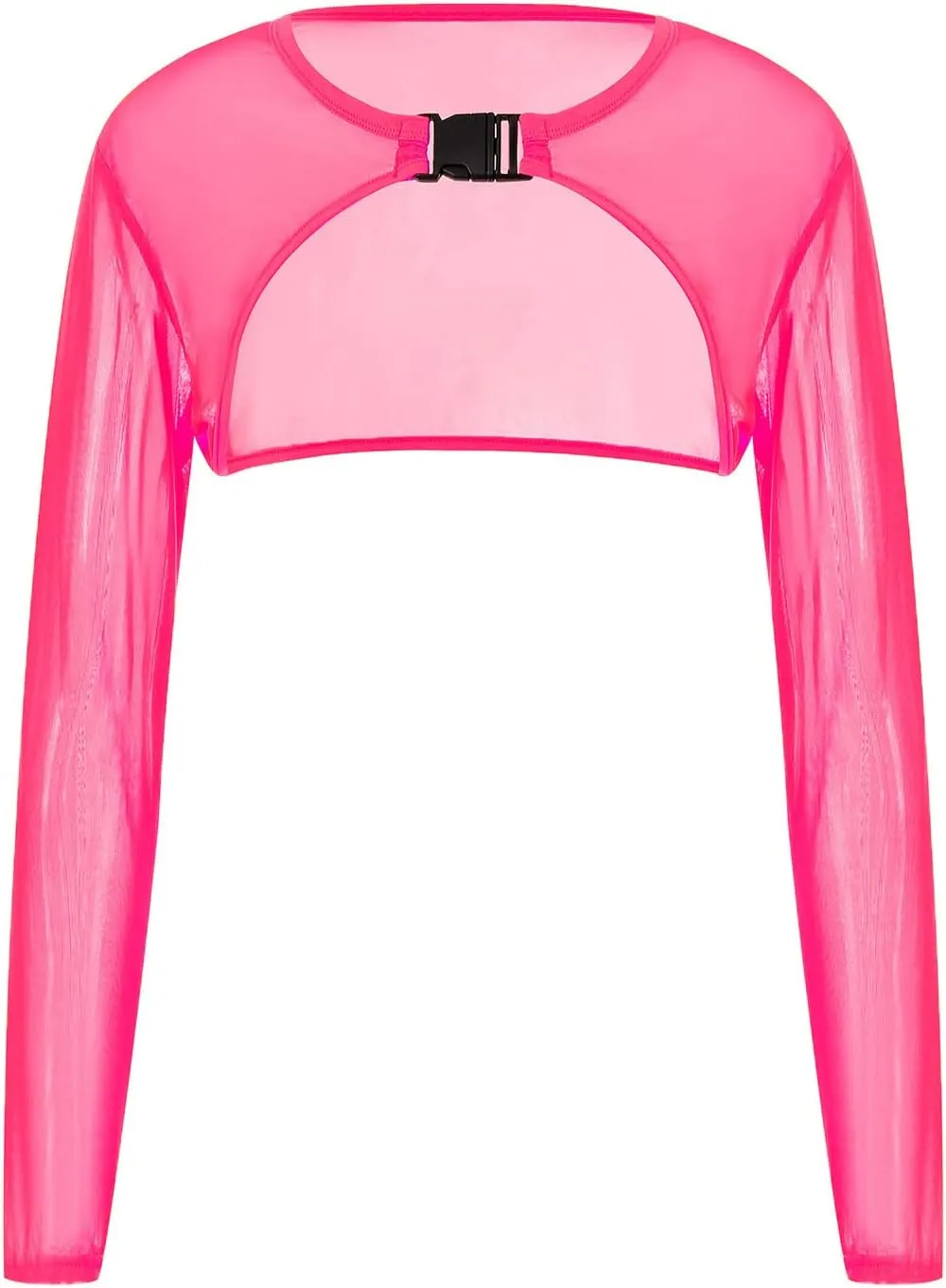 Rave Tops for Women Sheer Mesh Long Sleeve Crop Top See Through Cover Ups with Buckle