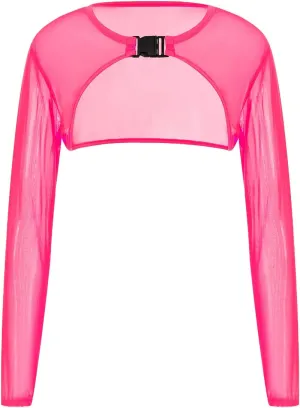 Rave Tops for Women Sheer Mesh Long Sleeve Crop Top See Through Cover Ups with Buckle