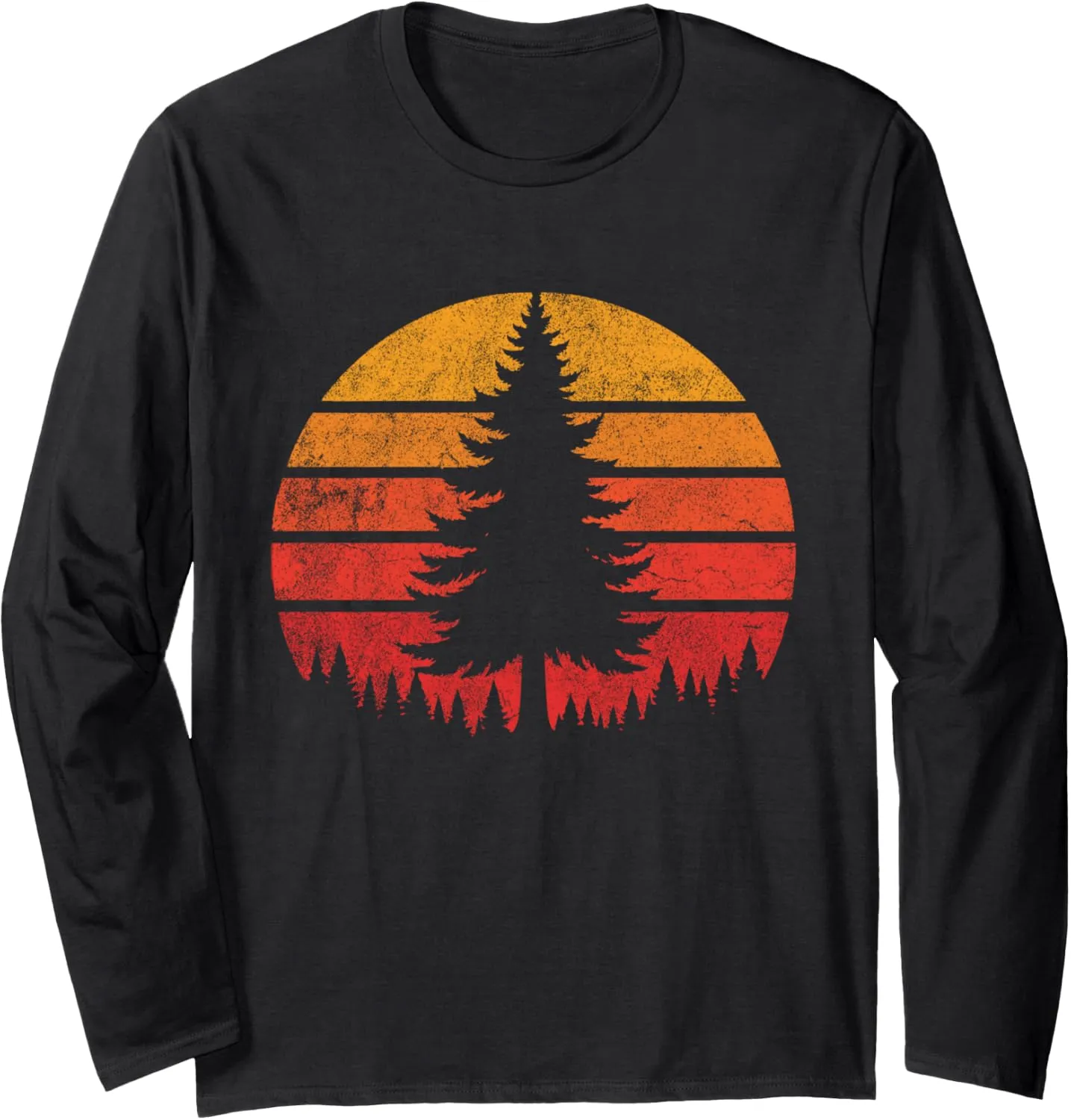 Retro Sun Minimalist Pine Tree Vintage Graphic Long Sleeve T-Shirt