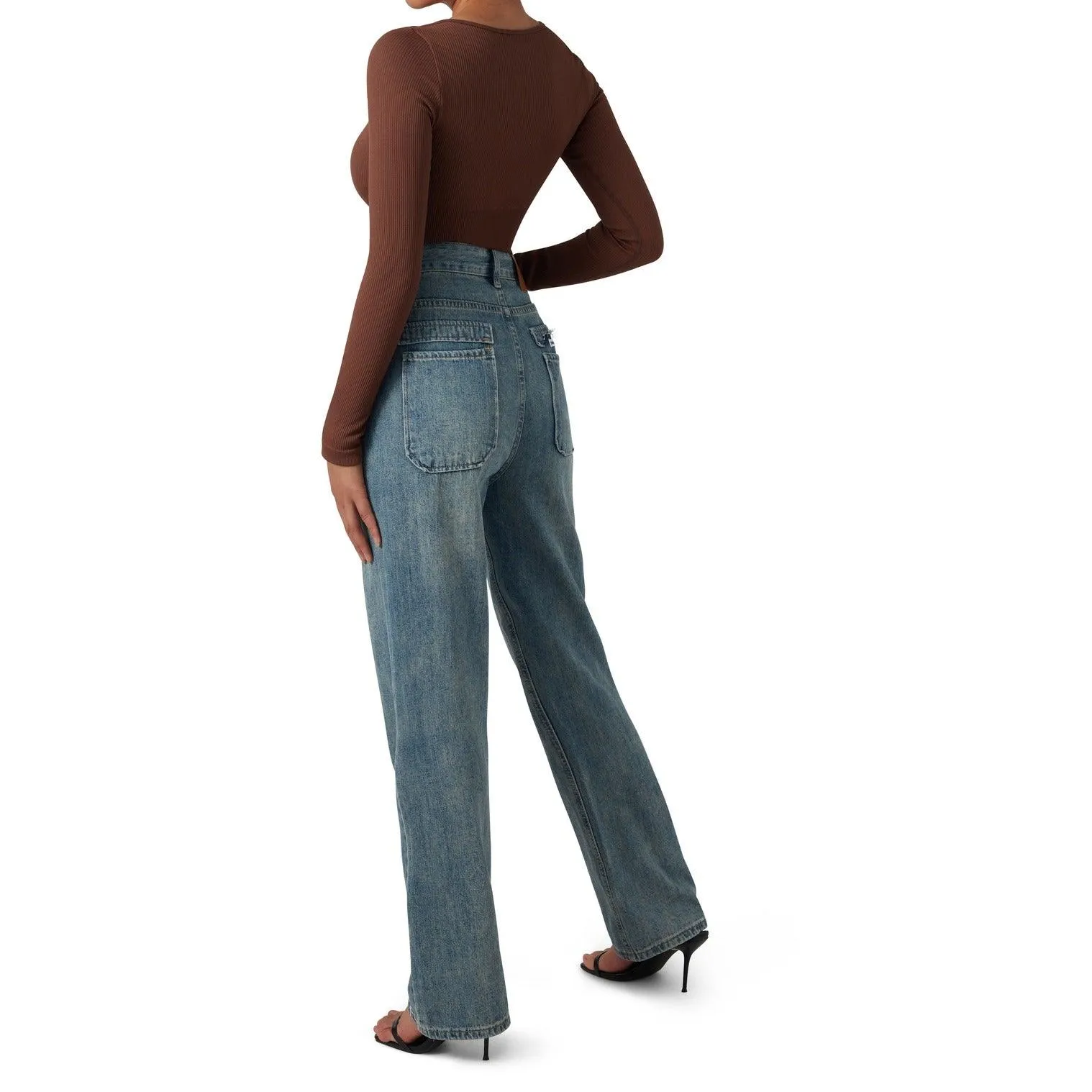 Ribbed Notch Neck Bodysuit - Long Sleeve