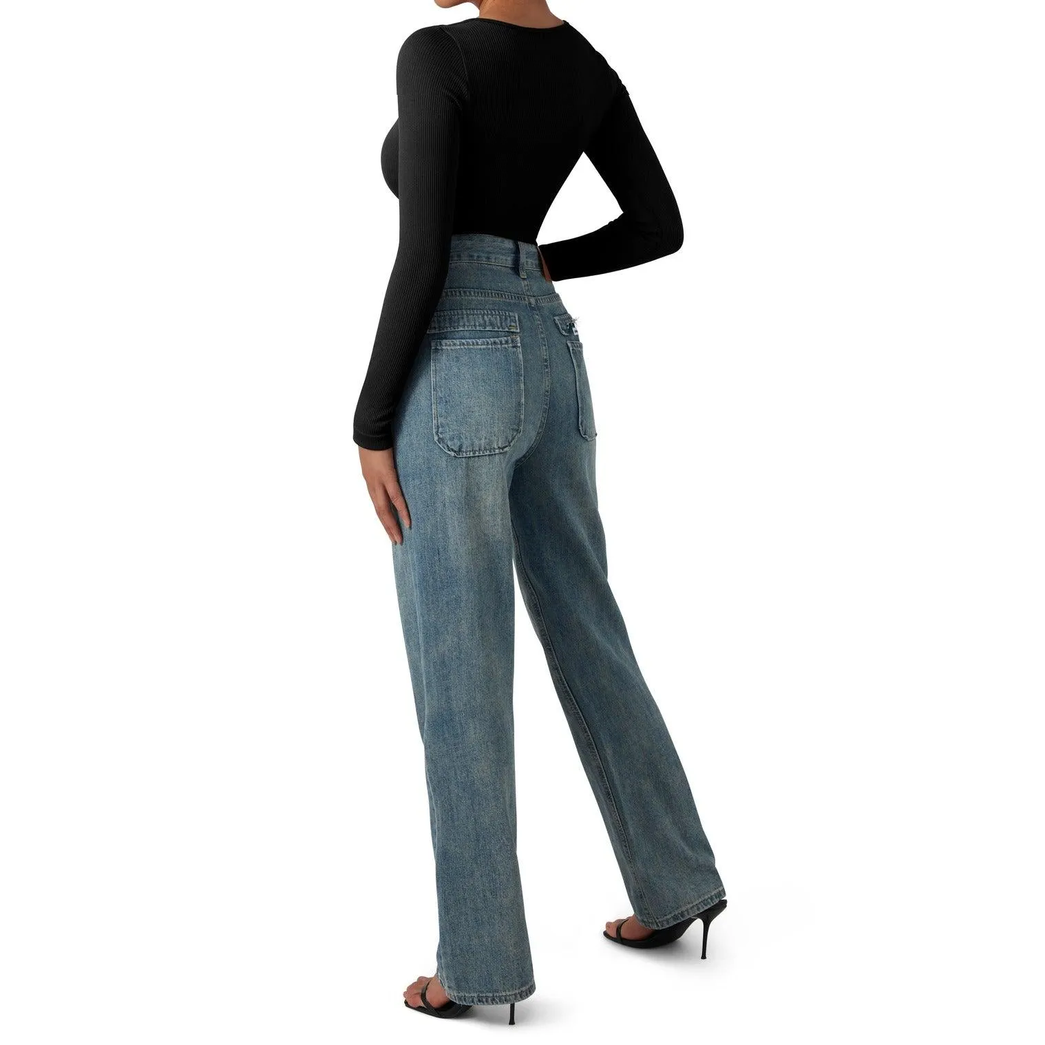 Ribbed Notch Neck Bodysuit - Long Sleeve
