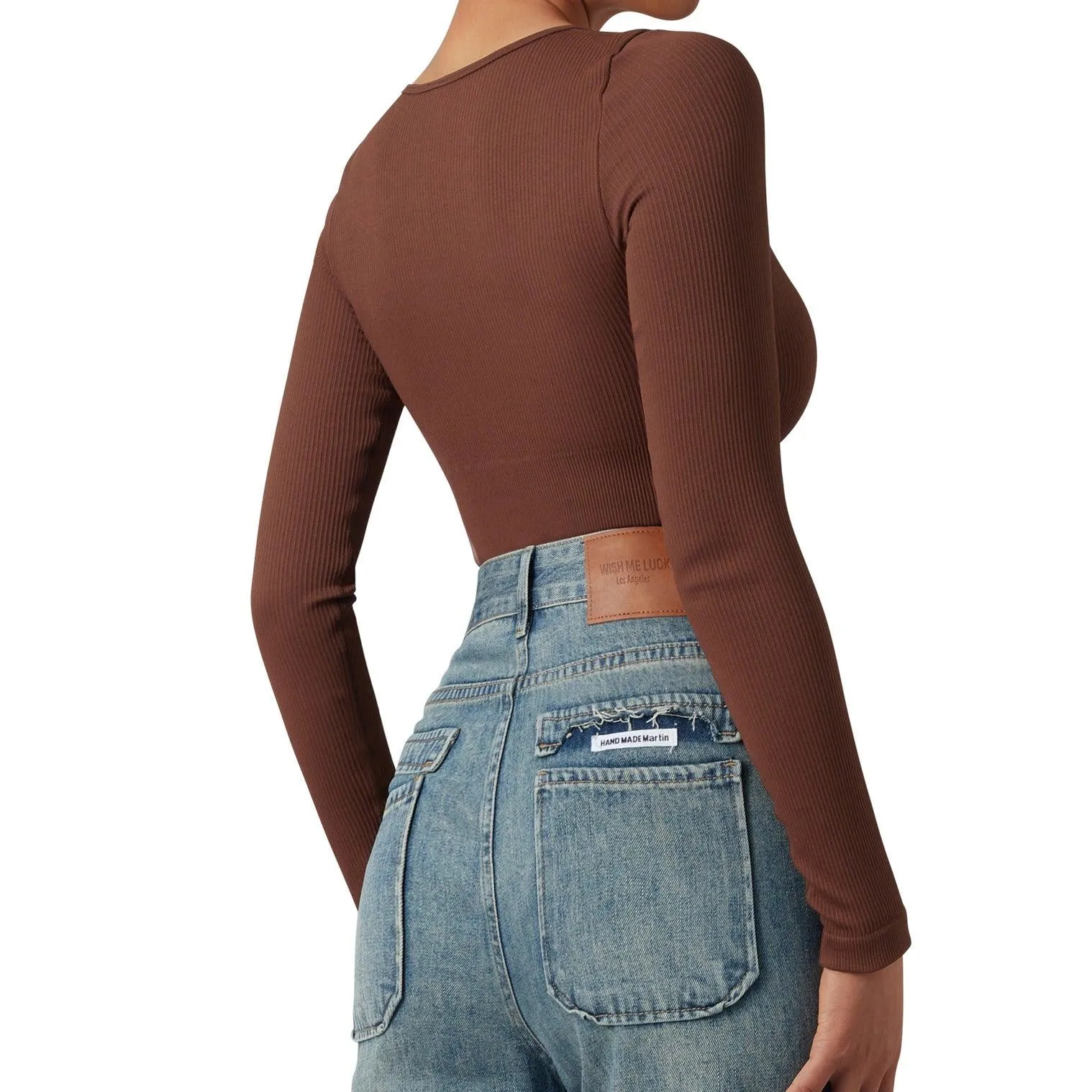 Ribbed Notch Neck Bodysuit - Long Sleeve