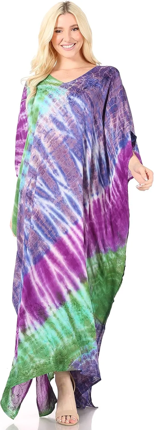Sakkas Catia Women's Boho Casual Long Maxi Caftan Dress Kaftan Cover-up LougeWear