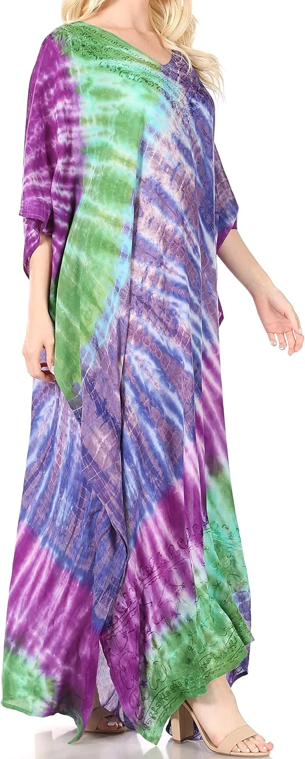 Sakkas Catia Women's Boho Casual Long Maxi Caftan Dress Kaftan Cover-up LougeWear
