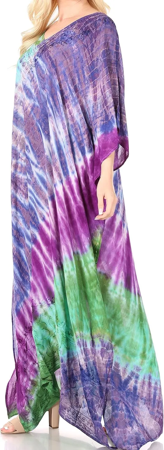 Sakkas Catia Women's Boho Casual Long Maxi Caftan Dress Kaftan Cover-up LougeWear
