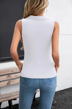 SANDERY Womens Ribbed Tank Top Sleeveless Tops Collared V Neck Polo Shirts Slim Fit Knit Basic Going Out Tops 2025