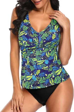 Septangle Women's Tankini Swimsuits Twist Front Bathing Suit V Neck Swimwear