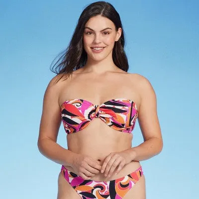 Shade & Shore Women's Bandeau Bikini Top Swimwear Removable Halter Straps,34C