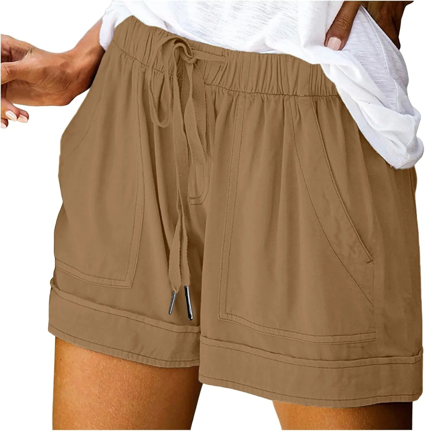 Shorts for Women Trendy 2025 Casual Summer Drawstring Shorts with Pockets Beach Loose Elastic Waist Vacation Clothes