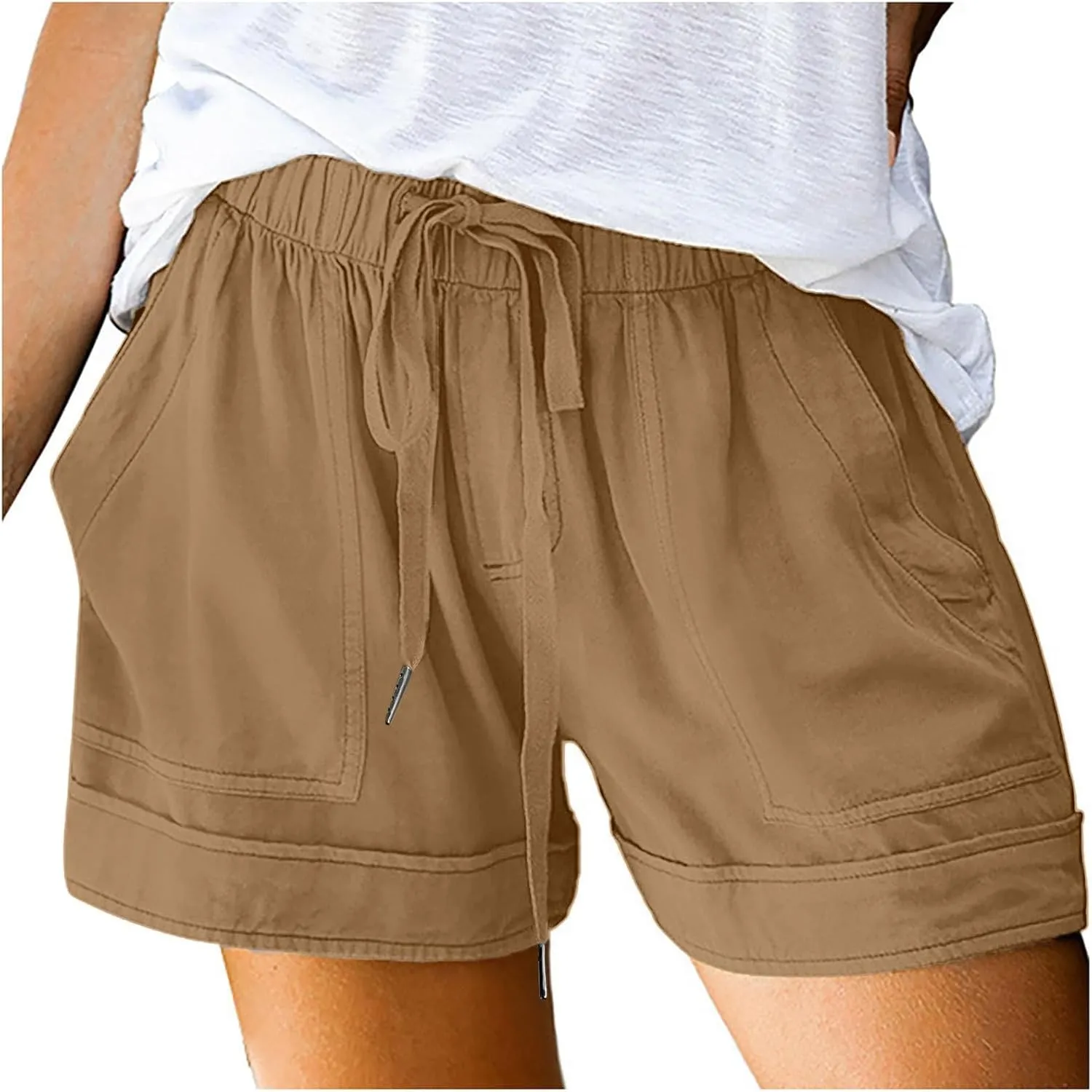 Shorts for Women Trendy 2025 Casual Summer Drawstring Shorts with Pockets Beach Loose Elastic Waist Vacation Clothes