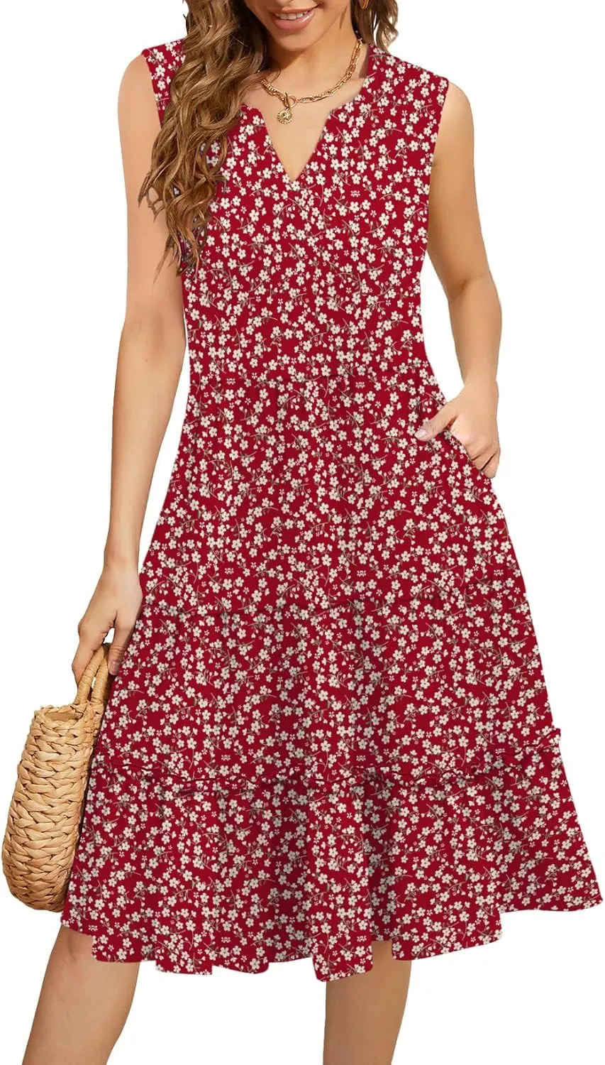 Summer Dresses for Women 2025 Elegant Classy Sleeveless Boho Midi Sun Dress Spring Break Travel Beach Vacation Clothes
