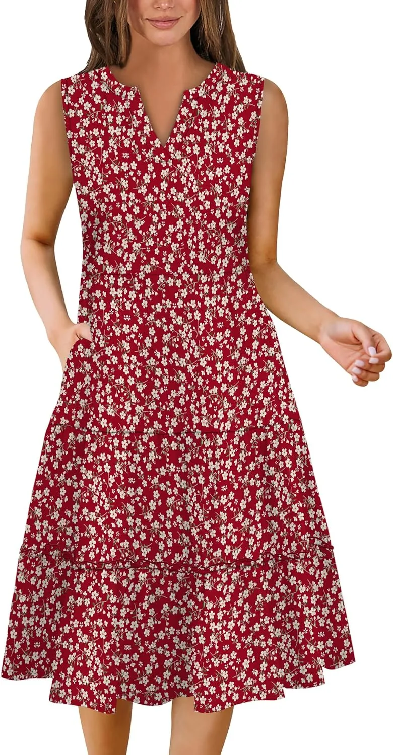 Summer Dresses for Women 2025 Elegant Classy Sleeveless Boho Midi Sun Dress Spring Break Travel Beach Vacation Clothes