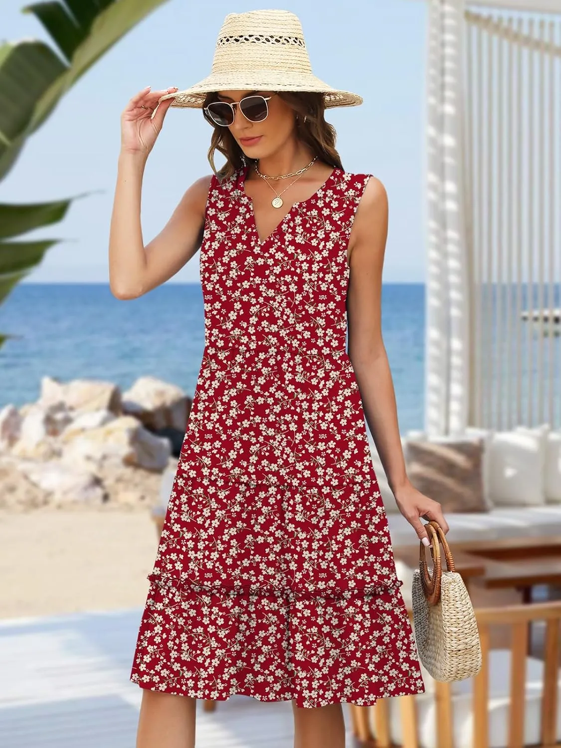 Summer Dresses for Women 2025 Elegant Classy Sleeveless Boho Midi Sun Dress Spring Break Travel Beach Vacation Clothes